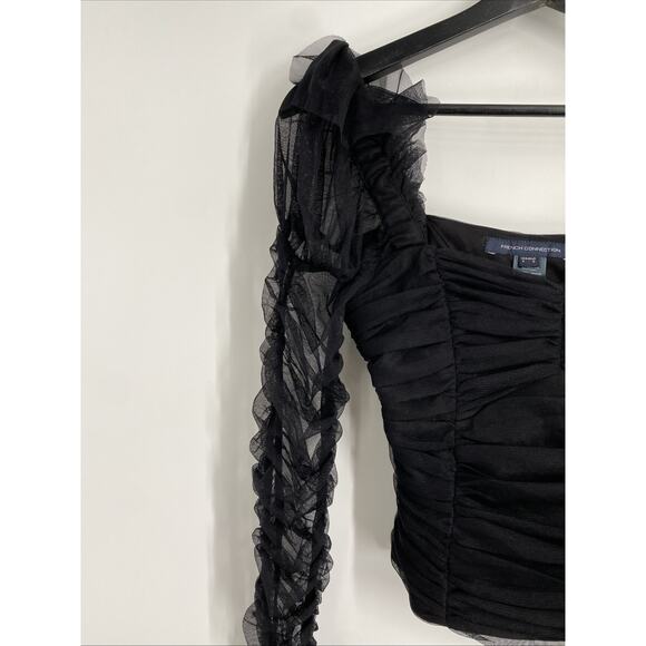 Y2K Corset Top Fitted Sleeve Size 0 Black Whimsigoth Sheer Celestial Fairy 985 - Picture 2 of 9